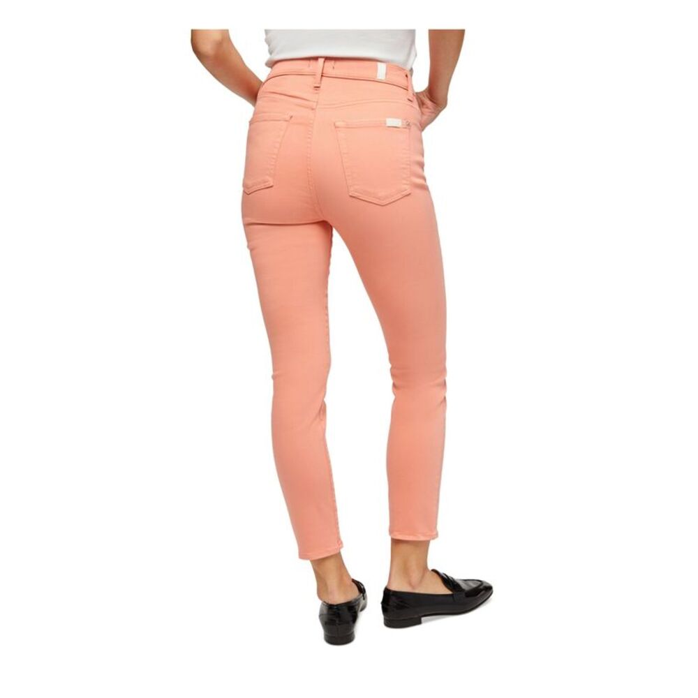 7 FOR ALL MANKIND Womens Straight leg Jeans Pink Crop High-rise Denim Juniors 28 - Picture 2 of 2